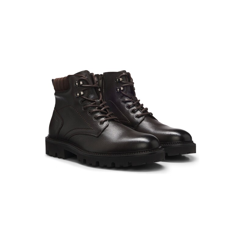 BOSS Lace-up boots in leather with padded collar