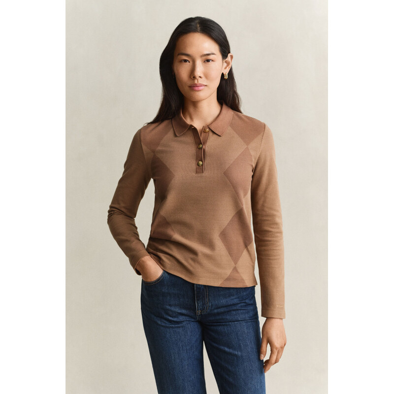 POLOKOŠILE GANT ARGYLE LS POLO CARAMEL BROWN