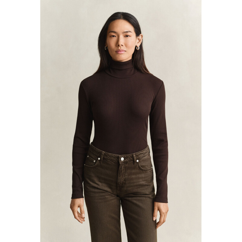 TRIČKO GANT RIBBED LS TURTLENECK DEEP BROWN