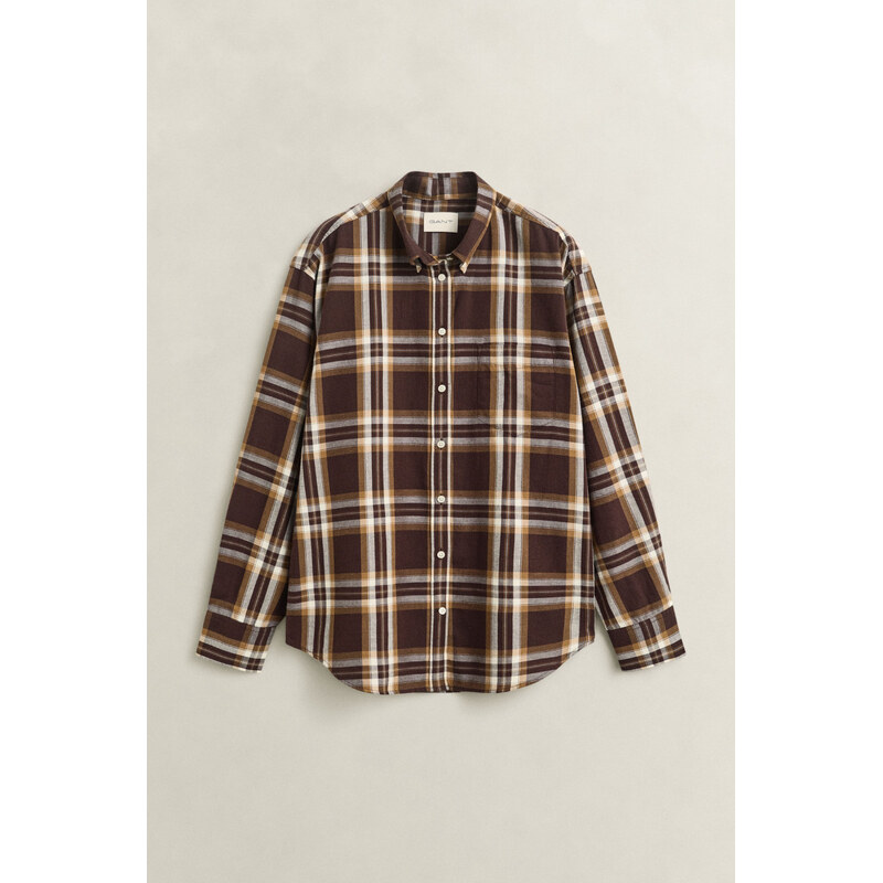 KOŠILE GANT REL CHECKED FLANNEL BD SHIRT DEEP BROWN