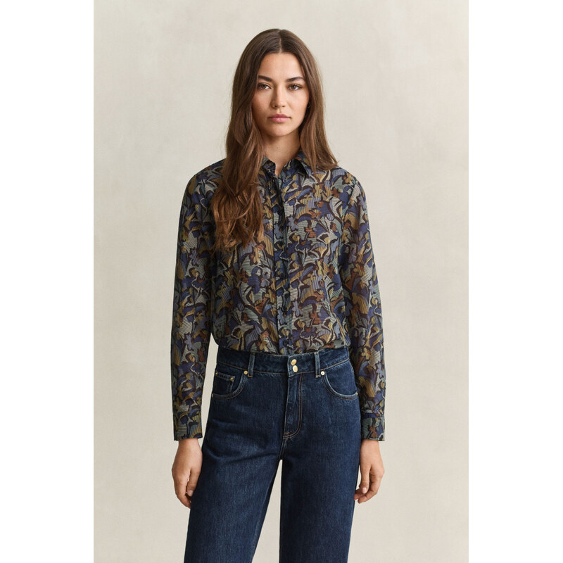 KOŠILE GANT REG PRINTED CTN SILK LS SHIRT EVENING BLUE