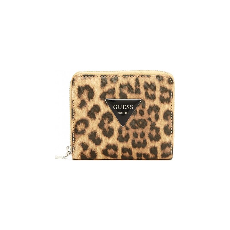 GUESS Dámská peněženka Abree Leopard-Print Zip-Around Small Wallet - leopard