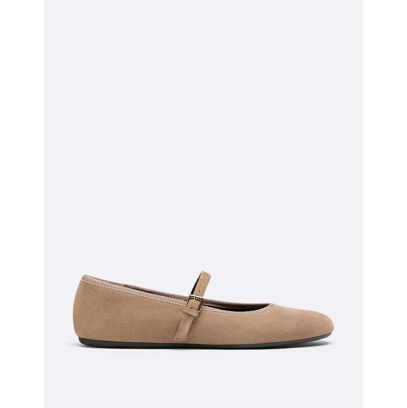 Stradivarius Leather mary jane ballet flats in beige-Neutral