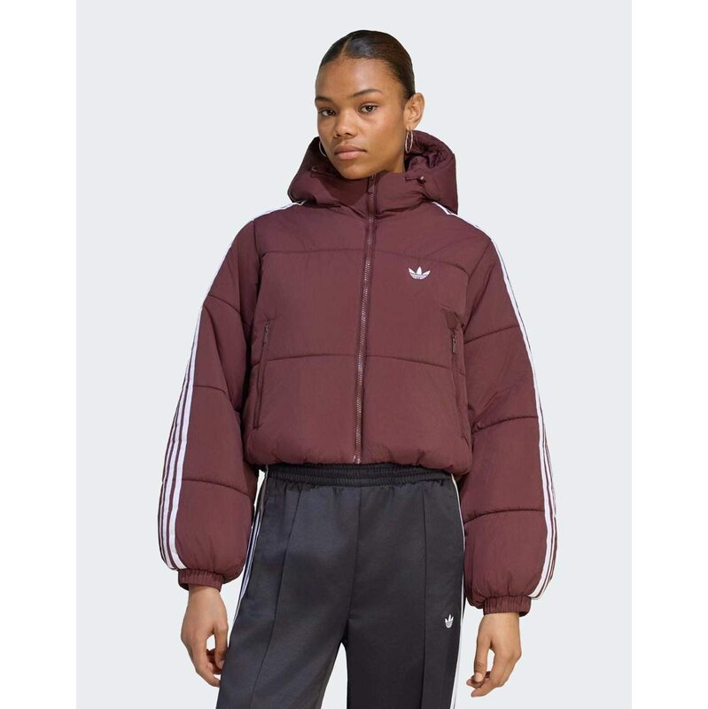 adidas Originals Adicolor cropped hooded puffer jacket in aurora