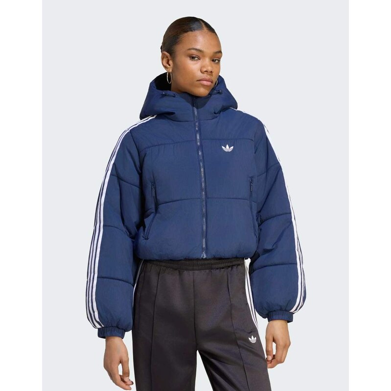 adidas Originals Adicolor cropped hooded puffer jacket in night