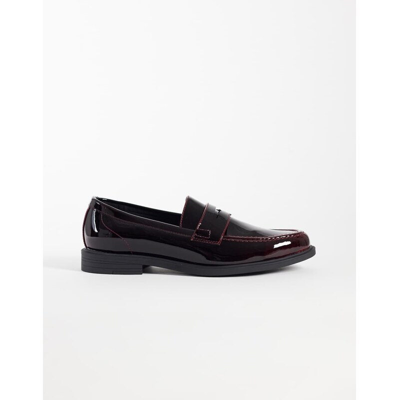 ASOS DESIGN penny loafers in burgundy patent-Red