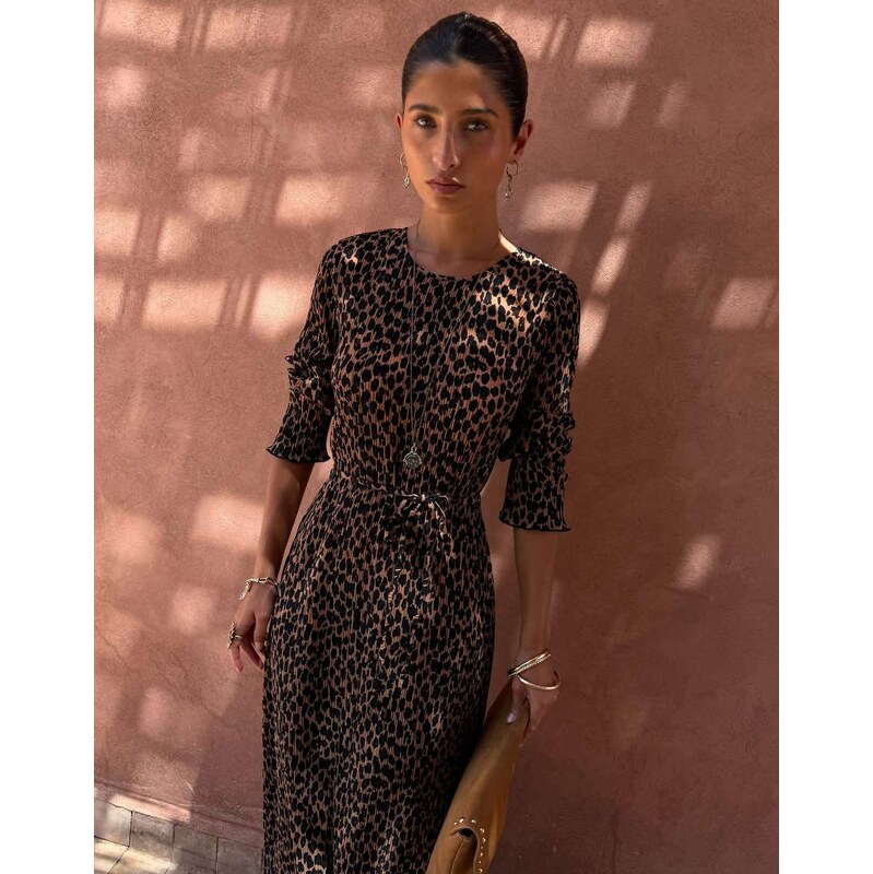 Never Fully Dressed Gaia plisse short sleeve tie detail maxi