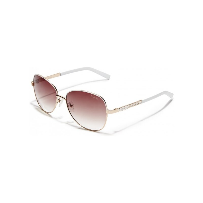 GUESS GUESS Chain-Trim Round Sunglasses - white