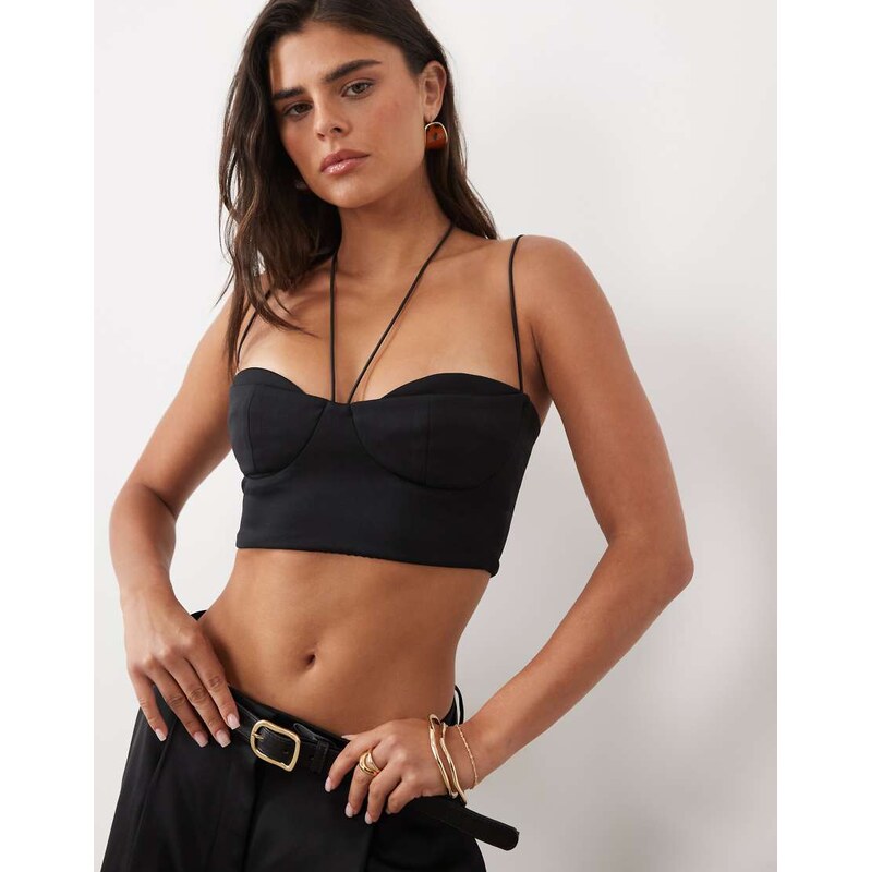 ASOS DESIGN bralette top with strap detailing in black
