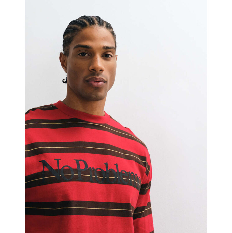 No Problemo long sleeve large front logo t-shirt in red stripe