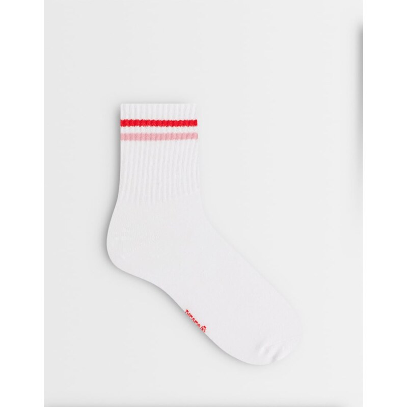Pieces retro striped ankle socks in pink and white