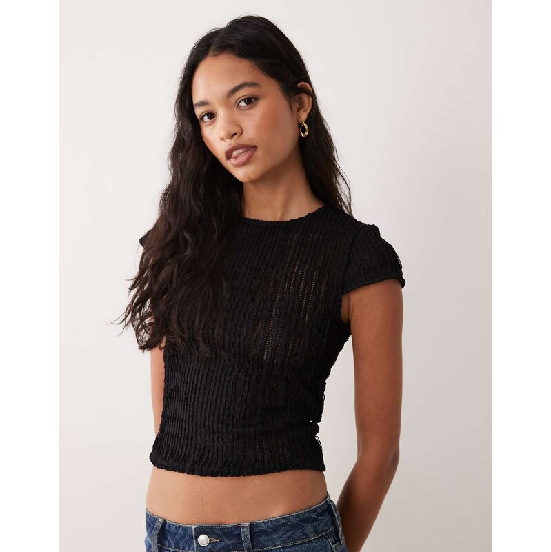 ASOS DESIGN textured ruffle baby tee in black