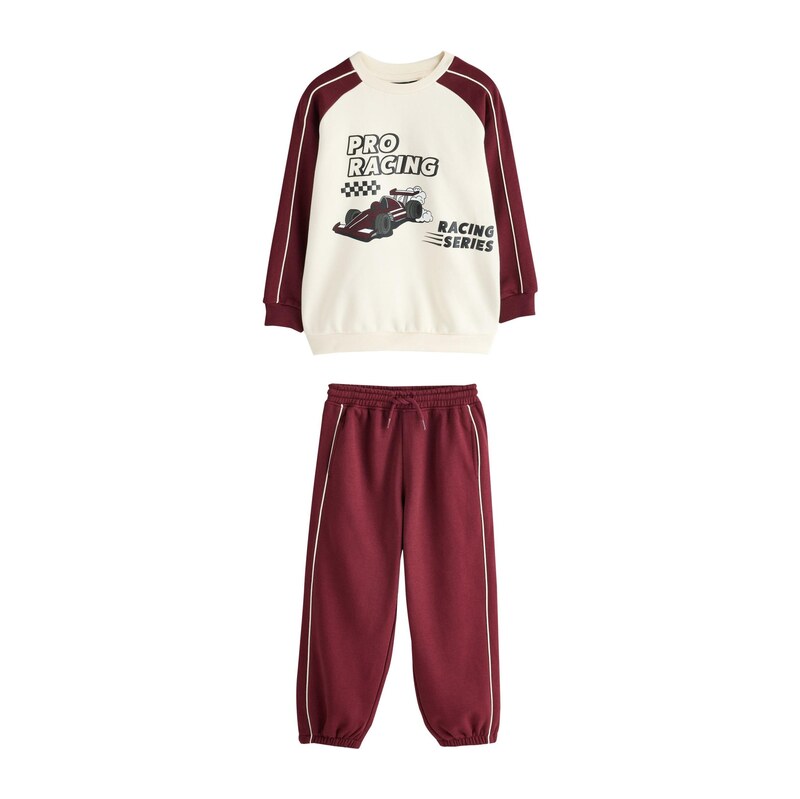Next Joggingová souprava režná / tmavě šedá / burgundská červeň