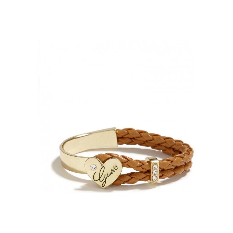 GUESS GUESS Gold-Tone Faux-Leather Woven Heart Hinge Bracelet - no color