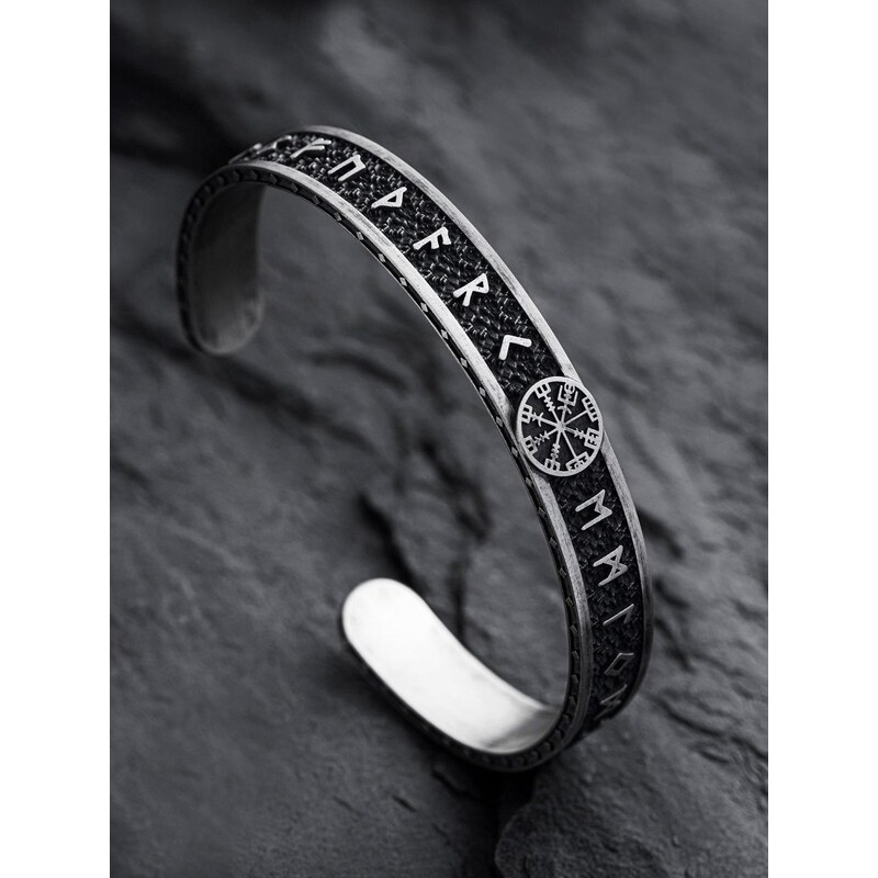 REYTEL Náramek VEGVISIR WITH RUNES stříbrná