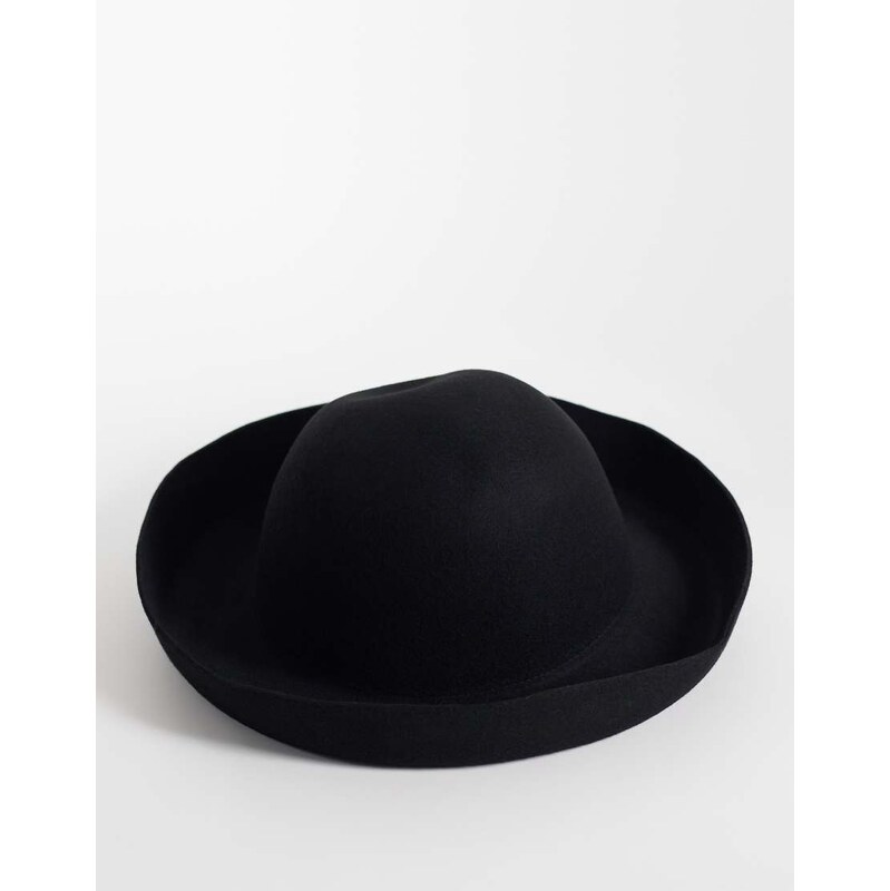 ASOS DESIGN wool turn back boater hat in black