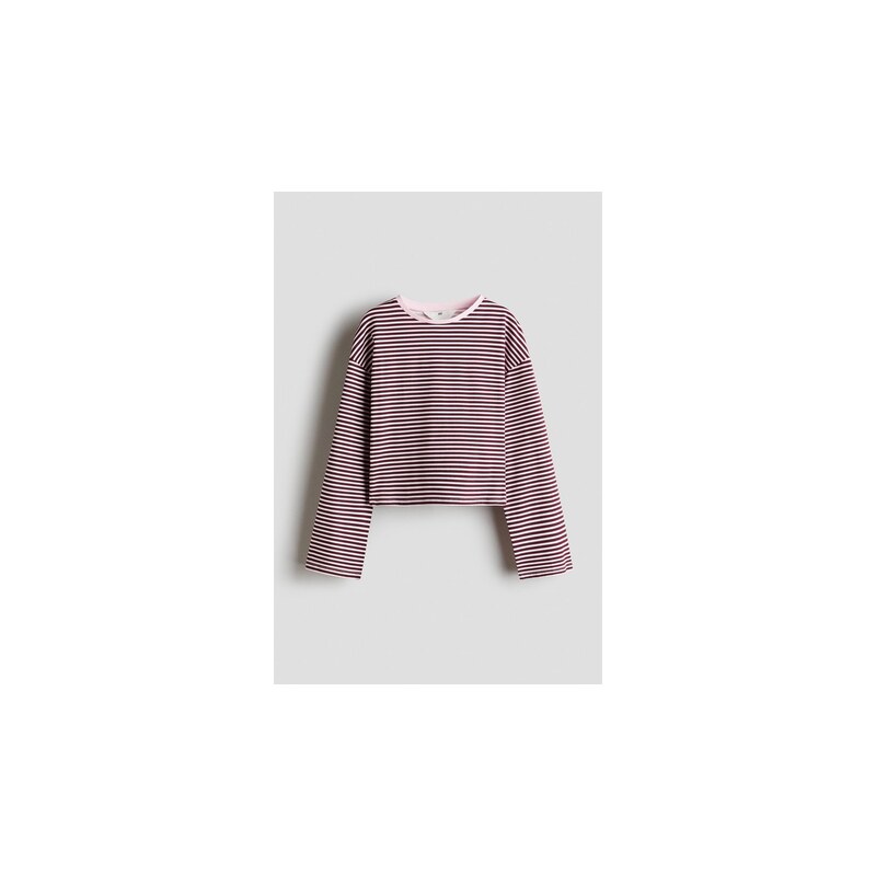 H&M - Bavlněný tops dlouhým rukávem - Light Pink/Dark Red