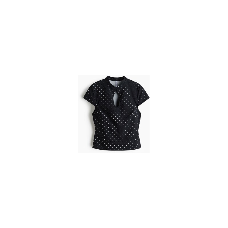 H&M - Top z viskózové směsis kapkovým průstřihem - Černá/Puntíky