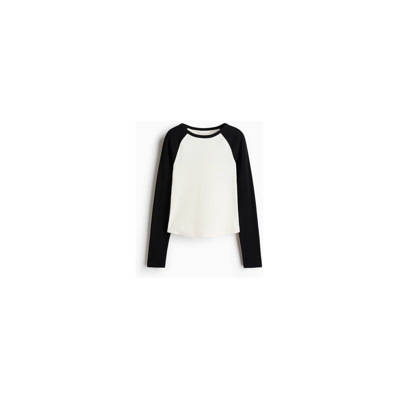 H&M - Bavlněný tops raglánovým rukávem - Bílá/Barevný Blok