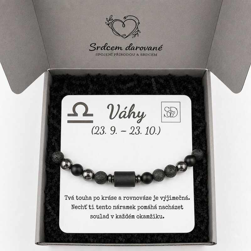 Srdcem darované Ochranný dárkový set – Váhy: Náramek z lávového