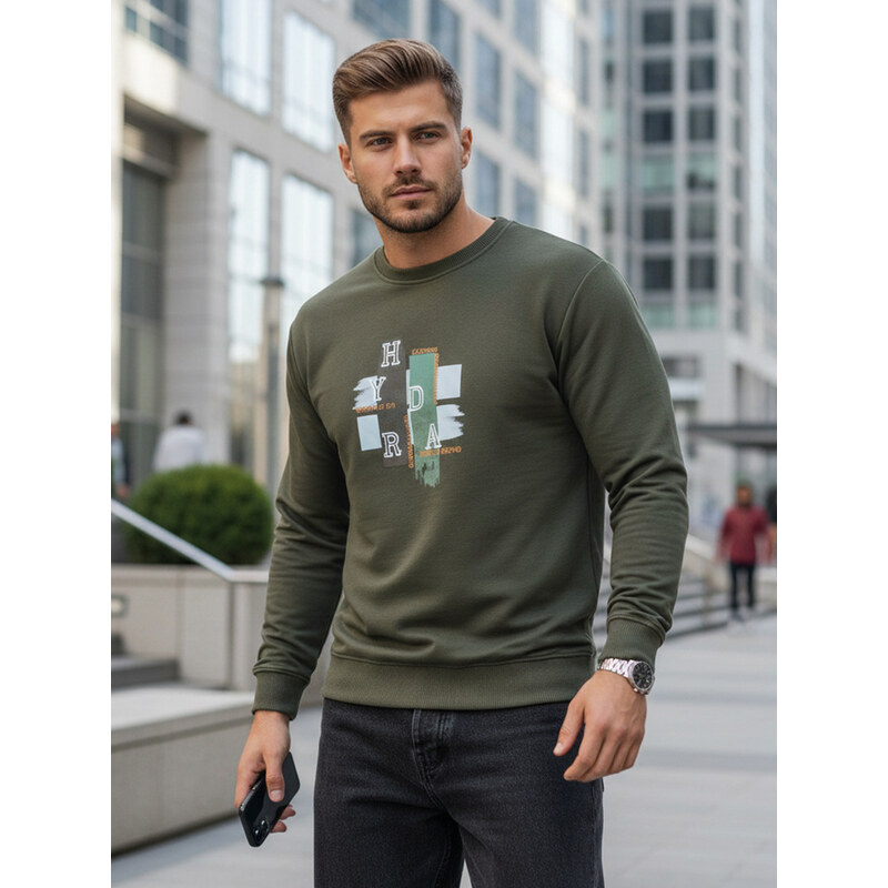 BASIC Khaki mikina s potiskem