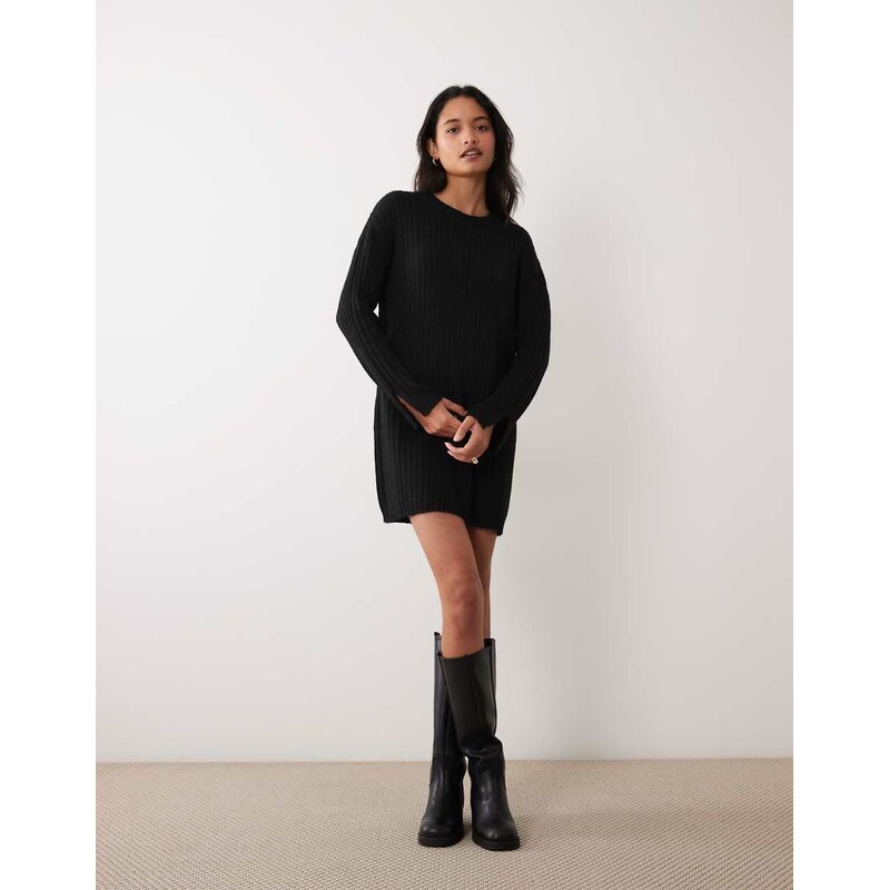 Miss Selfridge knit rib cosy mini dress in black