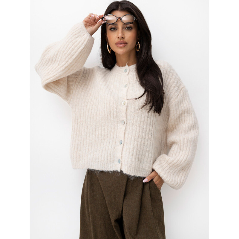 Factory Price Světlobéžový cardigan s bufnatými rukávy