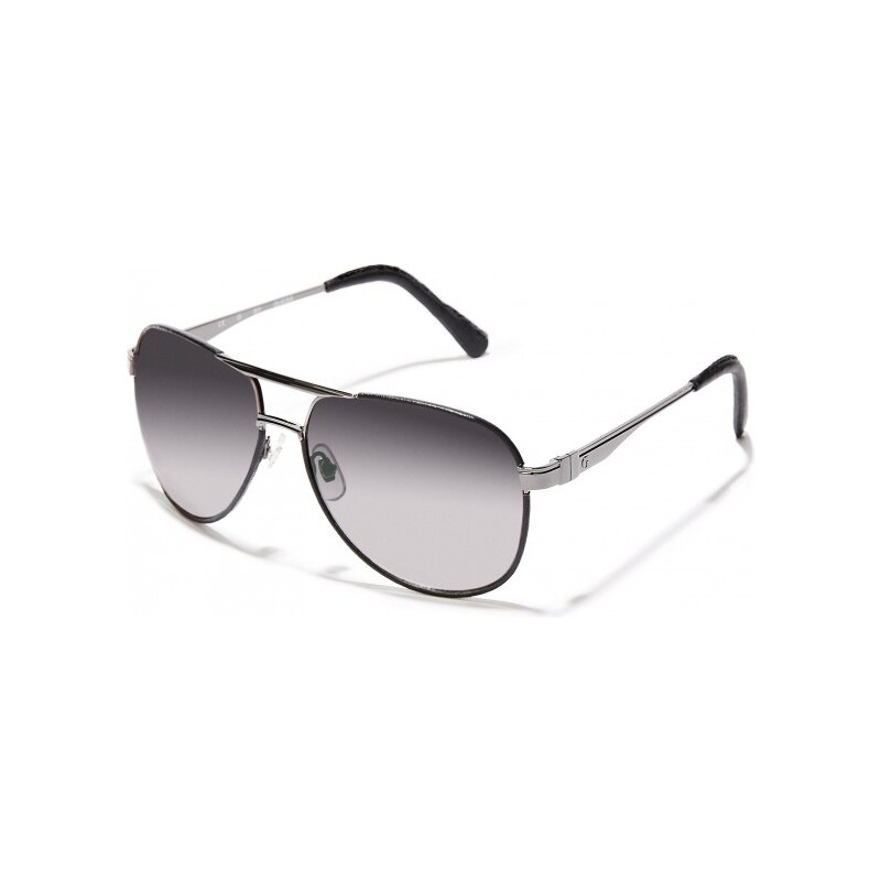GUESS GUESS Leather-Wrapped Aviator Sunglasses - gunmetal