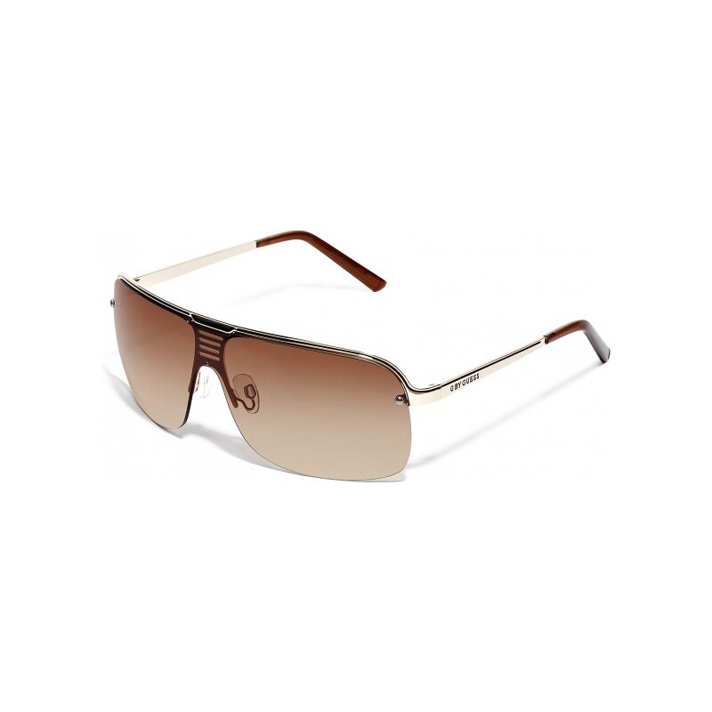 GUESS GUESS Pánské sluneční brýle Semi-Rimless Shield Sunglasses with Cutout Bridge - gold