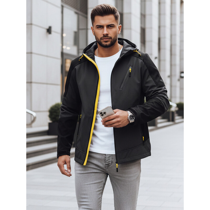 BASIC Tmavě šedá softshell bunda s kapucí