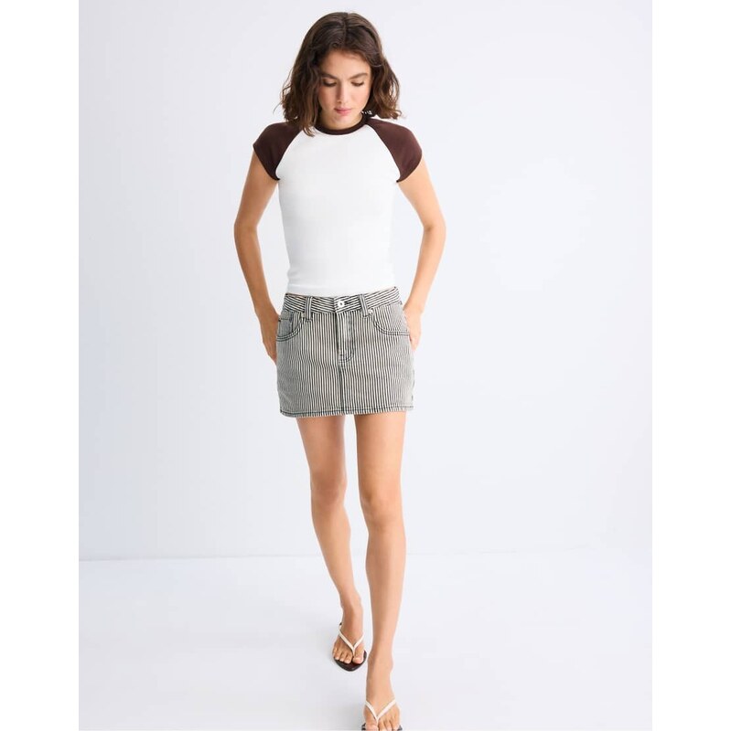 Stradivarius D62 straight striped skort in dark grey