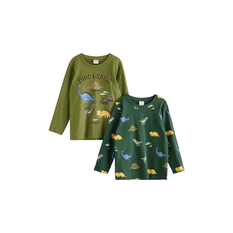 Lindex Tričko Dino světlemodrá / žlutá / olivová / jedle