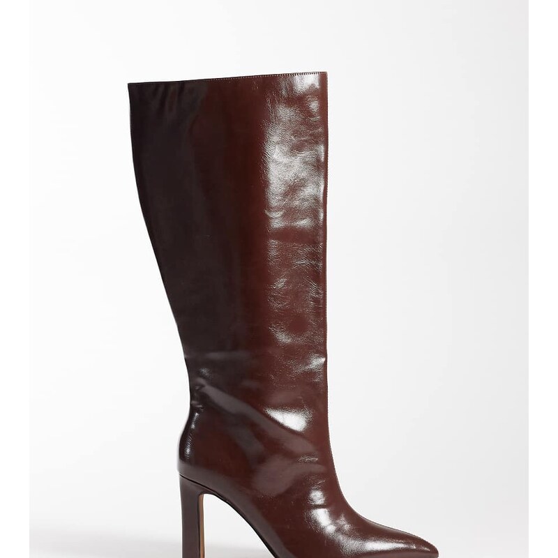 ASOS DESIGN Curve Charming heeled knee boots in chocolate-Brown