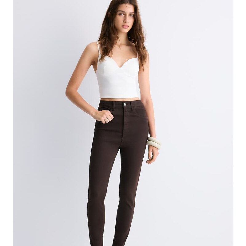 Stradivarius Petite super high-waist in brown