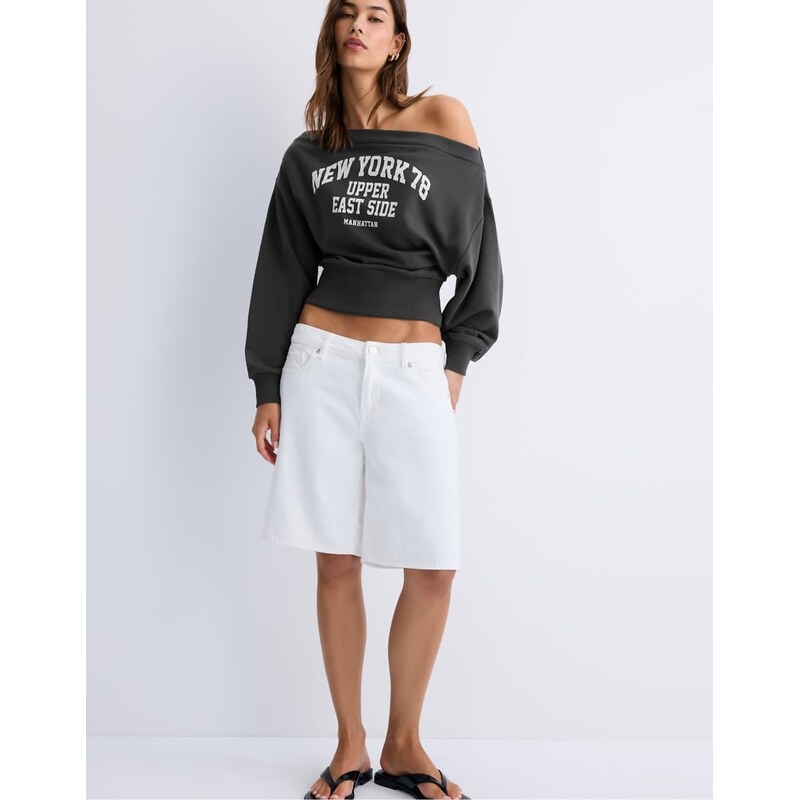 Stradivarius Cropped boat neck sweatshirt in dark grey