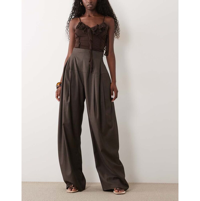 ASOS DESIGN Tailored snatch waist wide leg trousers in dark
