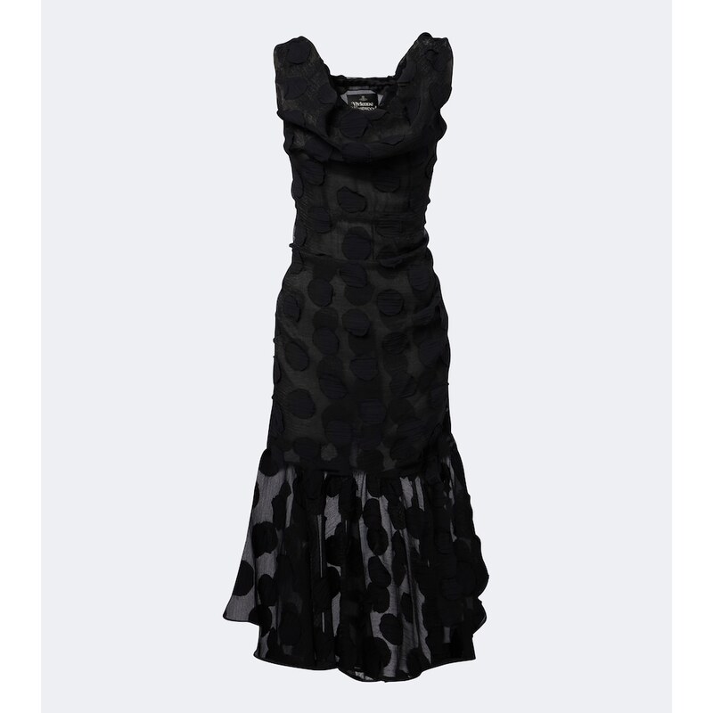 Vivienne Westwood Gennie Frill draped polka-dot crêpe midi dress