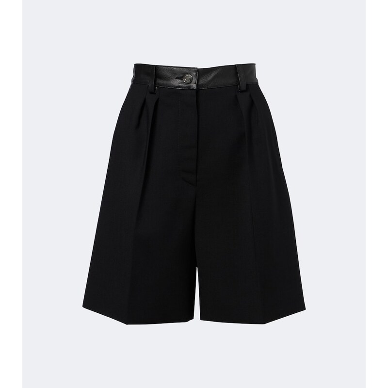 Max Mara Leather-trimmed wool-blend shorts