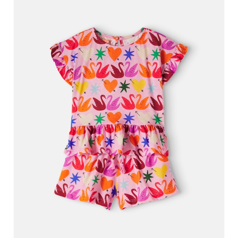 Fábula Printed cotton top and shorts set