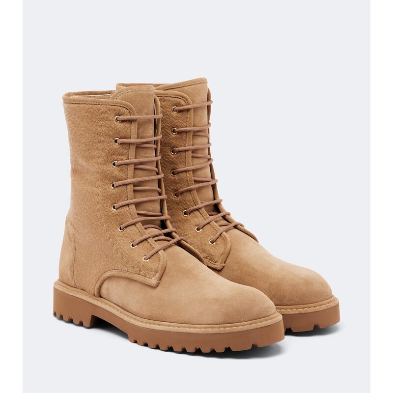Max Mara Cashmere-trimmed suede combat boots