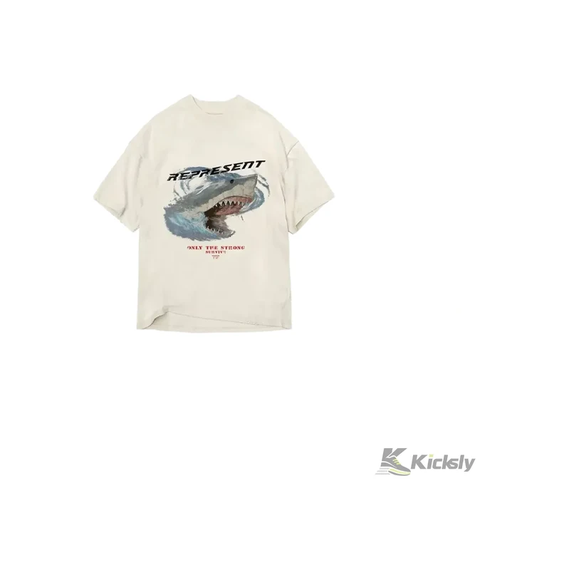 Represent Only The Strong Survive Shark T-Shirt Vintage White