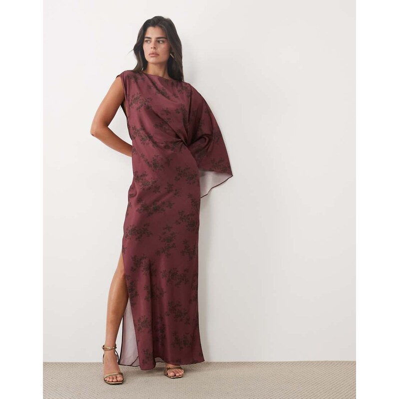 ASOS DESIGN one shoulder maxi with open back in red floral print