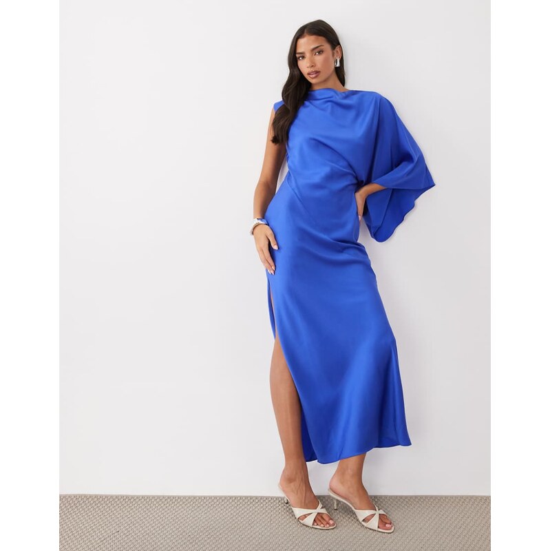 ASOS DESIGN one shoulder maxi with open back in blue-Purple