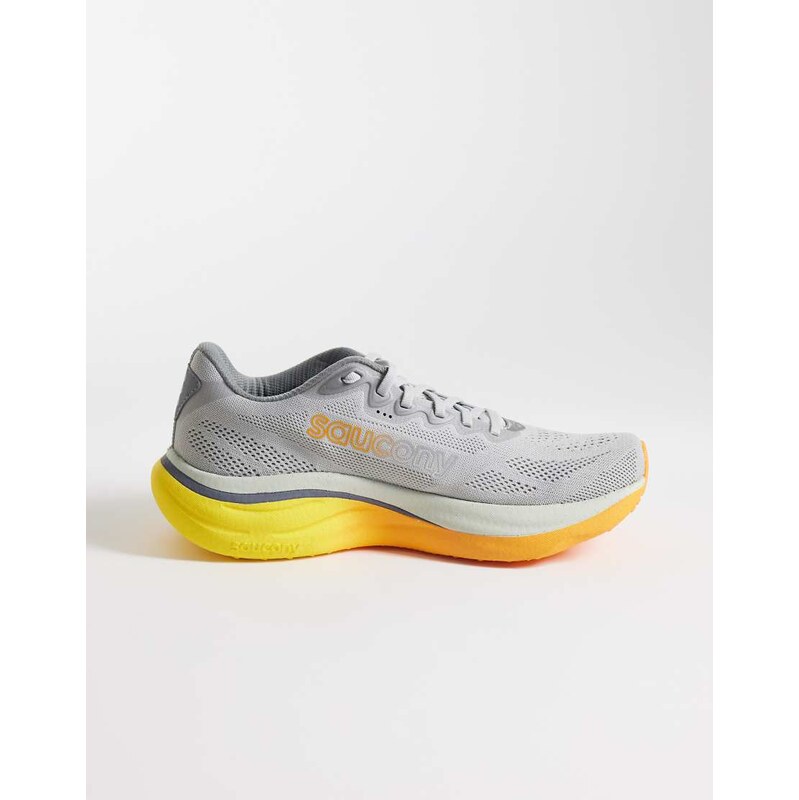 Saucony Ride 19 running trainers in grey and yellow fade
