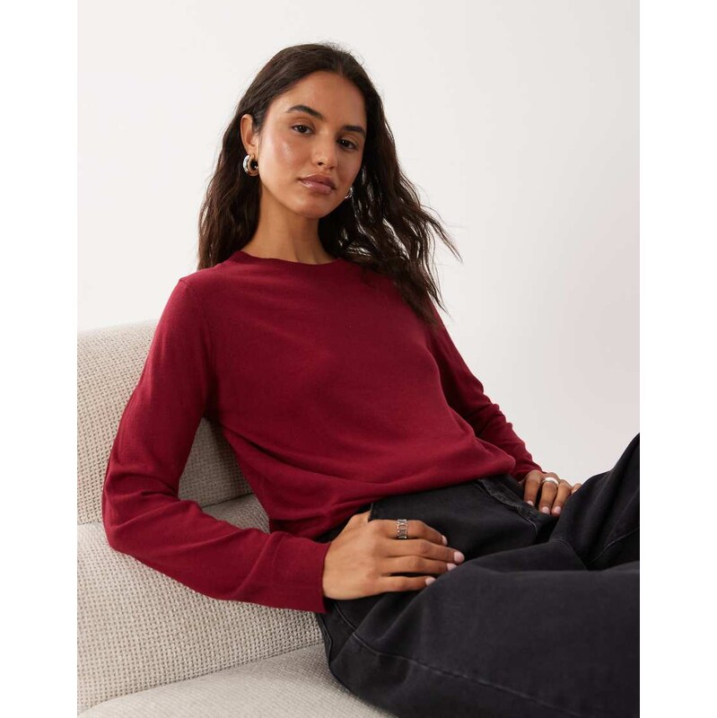 Mango round neck lightweight jumper in light burgundy-Red