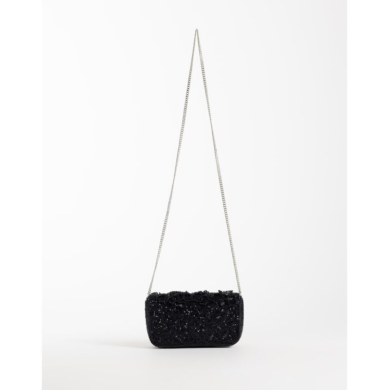 ASOS DESIGN embellished flap over crossbody in black