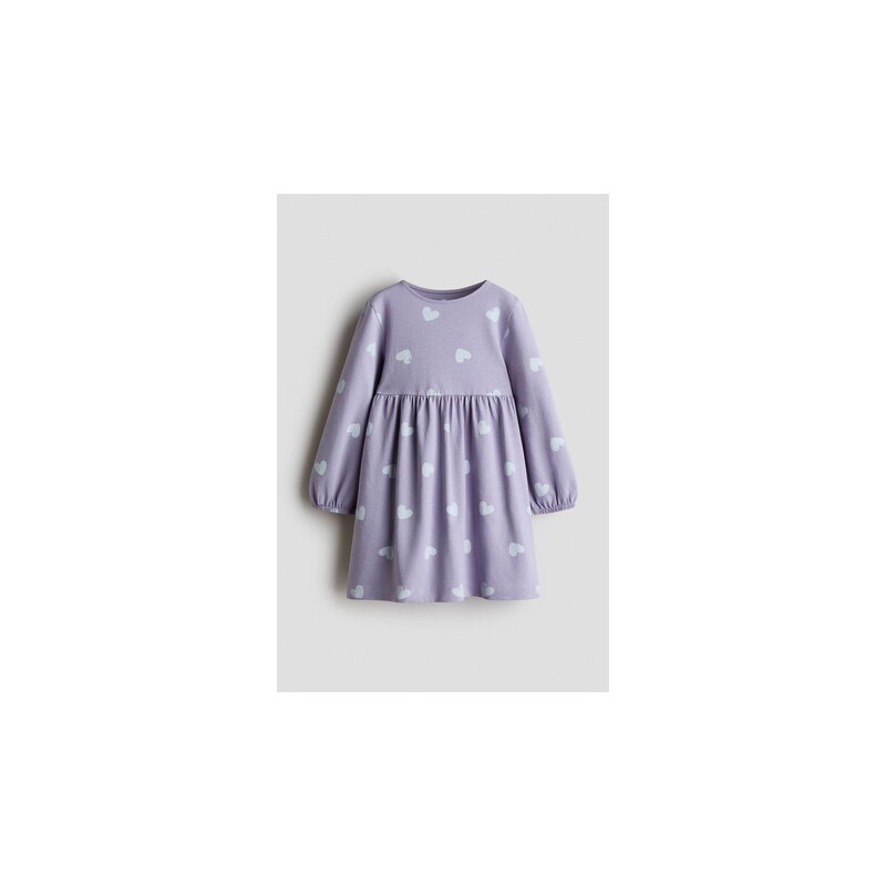 H&M - Bavlněné šatys potiskem - Šeříková/Srdíčka