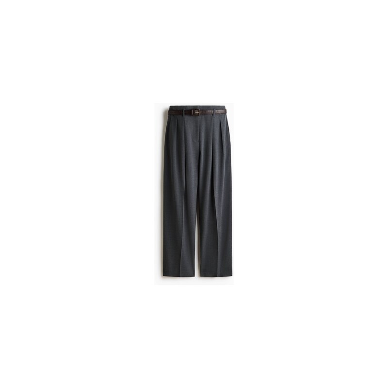 H&M - Elegantní kalhotys páskem - Tmavě Šedá