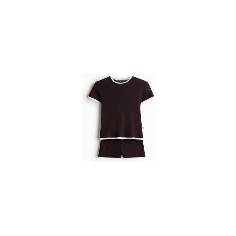 H&M - Žerzejové pyžamo - Tmavě Hnědá/Krémová