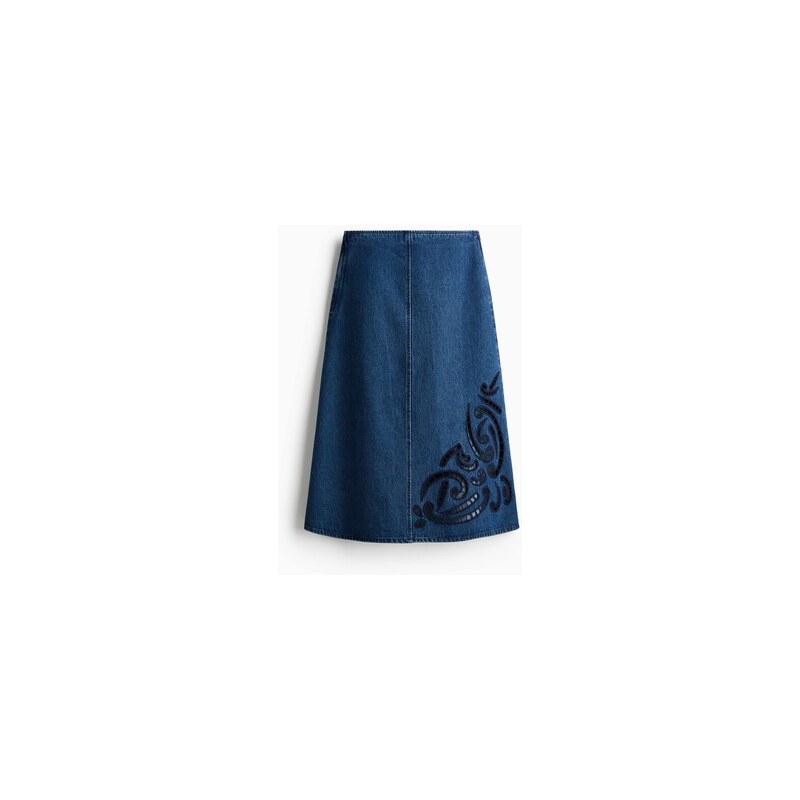 H&M - Džínová sukně s madeirou - Denim Blue/Námořnická Modř